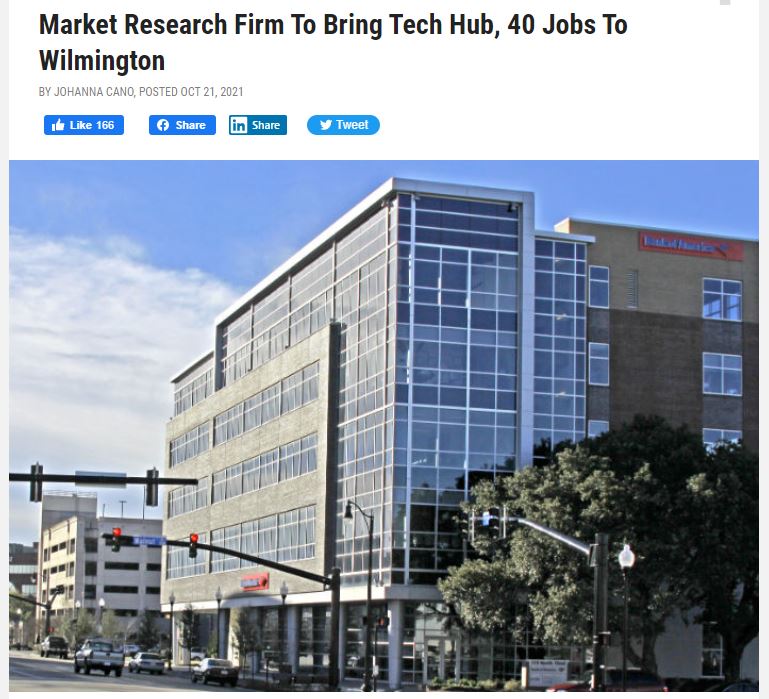 “Market Research Firm To Bring Tech Hub, 40 Jobs To Wilmington” – Wilmington Business Journal 