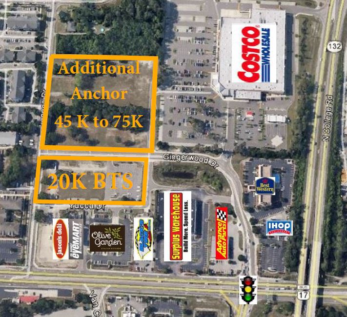 Build to Suite Options at the corner of Market Street (Hwy 17) and S College Rd (I-40). 